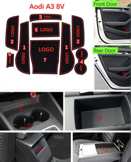 Audi A3 8V S Line 2013-2019 Araç İçi Silikon Kaymaz Ped Kaplama Seti
