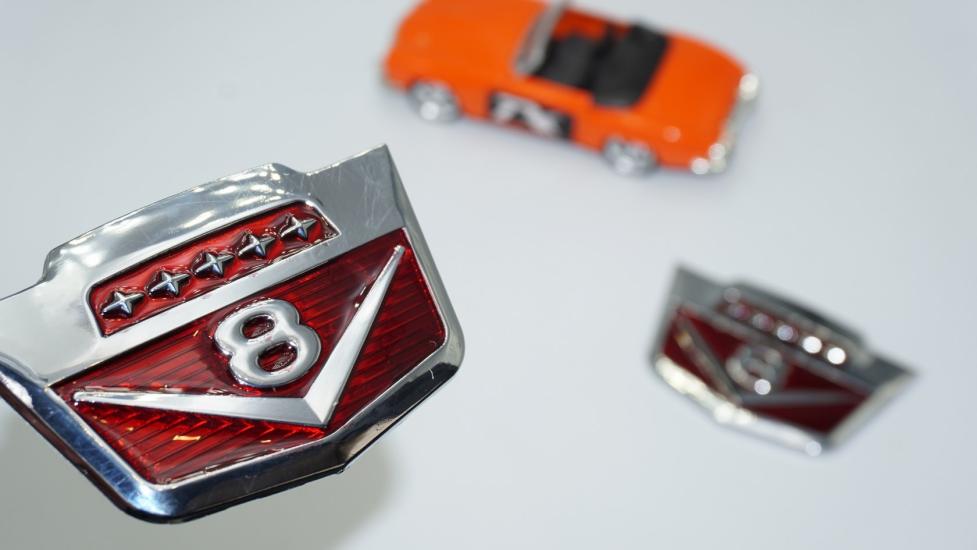 DK Tuning V8 Çamurluk Yanı Yeni Versiyon Krom Metal Logo Amblem Seti