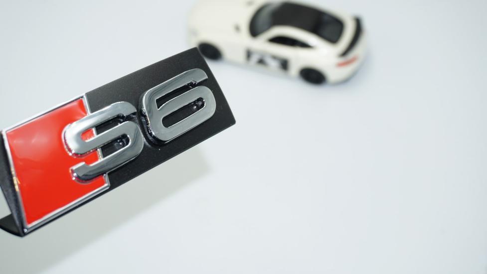 DK Tuning S6 Gümüş Kırmızı 3D Ön Panjur Logo Audi İle Uyumlu