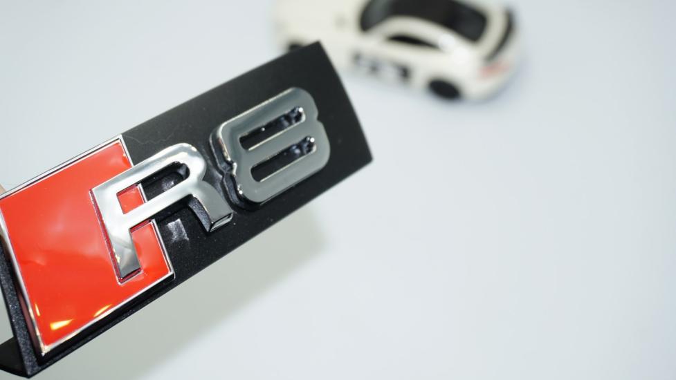 DK Tuning R8 Gümüş Kırmızı 3D Ön Panjur Logo Audi İle Uyumlu